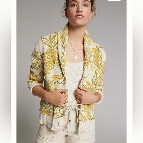 Anthropologie Maeve Pineapple-Print Cardigan size M - Picture 3 of 10